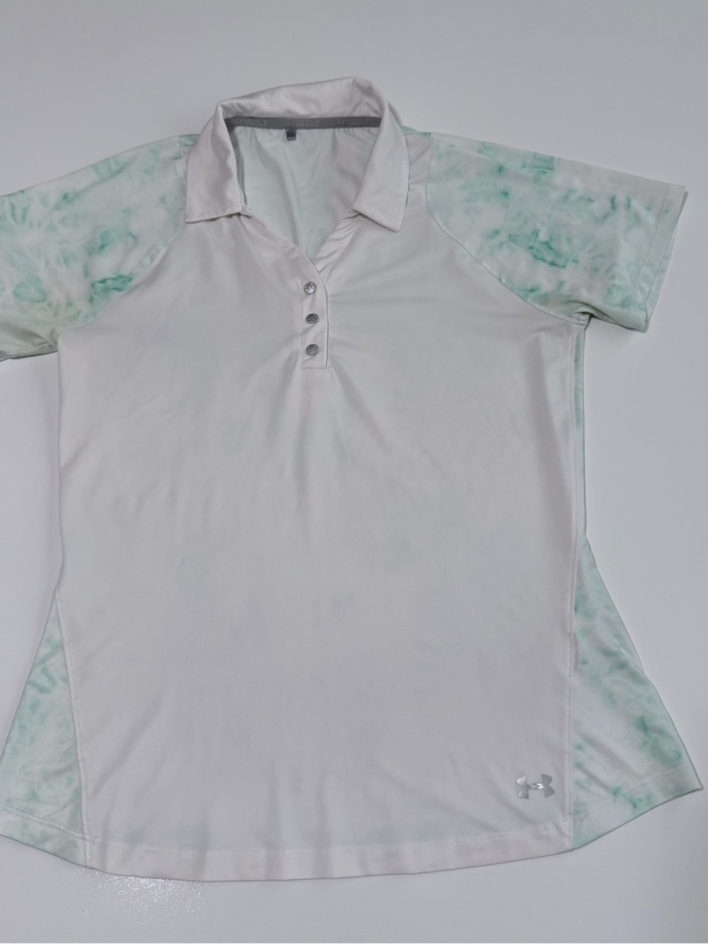 Under Armour White Polo Shirt with Mint Tie-Dye Sleeves Sand Creek